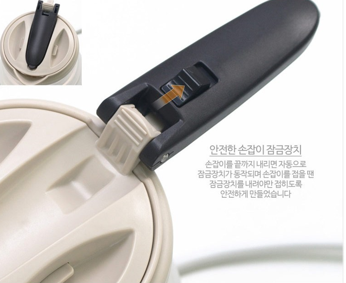 여행용 전기포트 뚜껑과 손잡이 잠금 구조